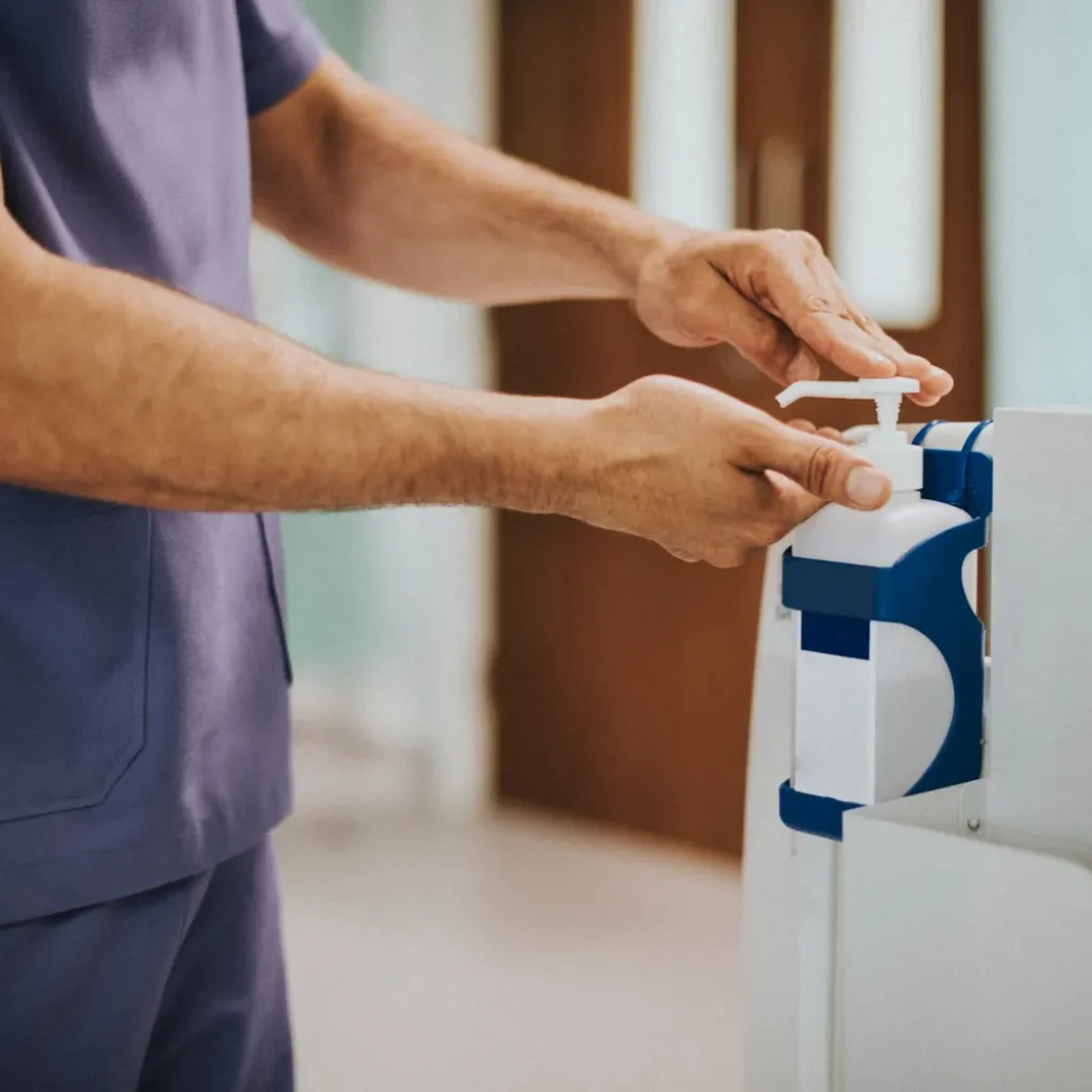 Compact, durable stand for mobile sanitizer dispensers Compact, durable stand for mobile sanitizer dispensers