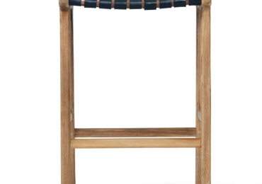 Elegant Pasadena Leather Saddle Stool – Woven Black for Modern Spaces